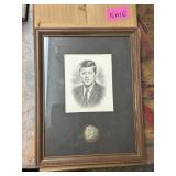 FRAMED JOHN F KENNEDY HALF DOLLAR AND PICTURE