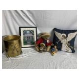 GOLD TONE DECORATIVE TRASH CAN, ANGEL THROW