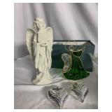 ANGEL FIGURE, STAINED GLASS ANGEL TEA LIGHT