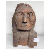 SIGNED DATED 1985 CARVED WOODEN INDIAN BUST, 10X7