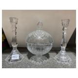 CANDLESTICKS AND CANDY DISH