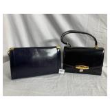 KORET LEATHER NAVY BLUE CLUTCH AND BLACK HANDLED