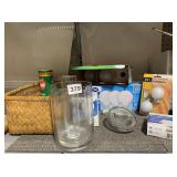 BASKET, VASE, LIGHT BULBS, STRAINER, ORAL