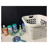 LAUNDRY BASKET, CLOROX WIPES, ETC.