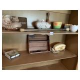 WOODEN SHELF, TELEPHONE, SMOKE DETECTOR, ETC.