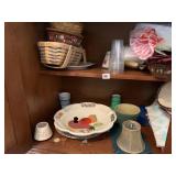 SERVING DISHES, BASKET, LAMP SHADE, ETC.