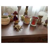 CANDLES, PITCHER, SHIP WHEEL ETC.