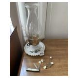 ELECTRIFIED MILK GLASS HURRICANE LAMP, MOTHER OF