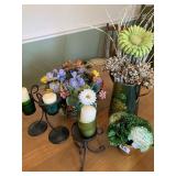 IRON CANDLE HOLDERS AND SILK FLOWERS