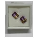 PAIR OF AMETRINE EMERALD CUT STONES APPROX 1.55CT