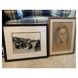 FRAMED PHOTO PEOPLE ON ROAD, DRAWING OF GIRL