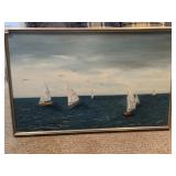 OIL ON CANVAS SAIL BOATS BY SM BURKE 28 H X 44 W
