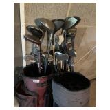 GOLF CLUBS, 2 BAGS, GOLF CADDY