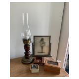 ELECTRIC WOOD LAMP, TRINKET BOXES, ROSARIES,
