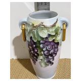 9" H GRAPE DESIGN DOUBLE HANDLED VASE