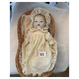 SCHMID MUSICAL BABY DOLL IN BASKET, 1982