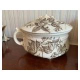 ORIENTAL IVORY COVERED HANDLED POT, BROKEN HANDLE