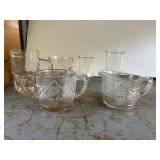 ETCHED GLASS SUGAR AND CREAMER SET, OTHER GLASSES