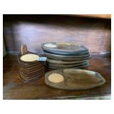 WOOD SNACK TRAYS WITH BUILT IN COASTER, MATCHING