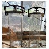 LARGE GLASS LOCKING SPECIMEN JARS, MARKED PAT