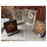 VINTAGE BOOKENDS AND CLOCK W/ PICTURE FRAME