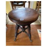 ANTIQUE PIANO STOOL W/ GLASS CLAW FEET