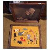 FRAMED EMBROIDERED ANIMALS AND FRAMED DAILY BREAD