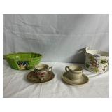 TEACUPS ONE MARKED BAVARIA, HAND PAINTED PORTUGAL