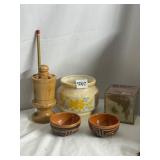 WOOD PENCIL HOLDER, PFALTZGRAFF PLANTER, SIGNED