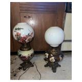 HAND PAINTED BANQUET LAMPS COTTAGE SCENE ONE HAS