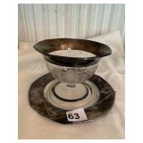 FOOTED GRAVY DISH LINER, SILVER OVERLAY, ETCHED