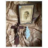 CRUCIFIX, HOLY WATER FONT, VINTAGE PORTRAIT