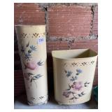 VINTAGE METAL TRASH CAN AND SHELF