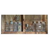 GLASS SPECIMEN JARS, SOME WITH STOPPERS, BEAKERS,