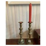 PAIR OF TALL MATCHING BRASS CANDLE STICKS