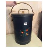 HAND PAINTED METAL CAN WITH BRASS HANDLE AND LID