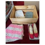 WOOD CRATE, CONTAINERS, BABY BLANKET, SZ 5 AAA