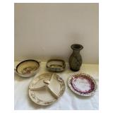 DIVIDED DISH, HAND PAINTED VASE ETC.