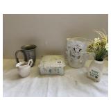 GLASS TRINKET BOX CHIP ON BASE, PORCELAIN VASE,