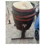 WOOD KEG ON STAND W/ METAL BANDS