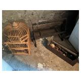 CAST IRON BUTCHER PAPER ROLL, WOOD BIRD CAGE,