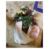ARTIFICIAL FLOWERS, MINI WHEELBARROW DECORATION