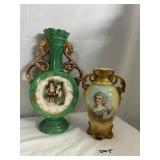 AUSTRIAN PORCELAIN DOUBLE HANDLE VASES WITH GOLD