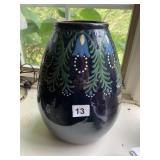 12" HAND PAINTED REDWARE VASE, MARKED ON BOTTOM