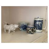COW CREAMER, DELFT PLANTER, DELFT STEIN