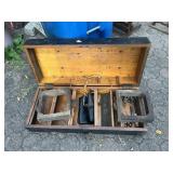 WOOD CASE W/ PARTS, WOOD SUPPORTS, ETC