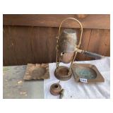 COPPER POT ON STAND, ASH TRAYS, FUEL HOLDER