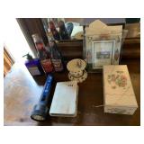 LOT OF VARIOUS BIBLE, FLASHLIGHT, NAPKINS, GLASS