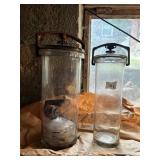 LARGE GLASS LOCKING SPECIMEN JARS, MARKED PAT