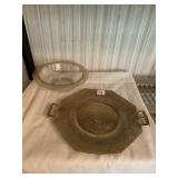 OCTAGONAL HANDLED TRAY WITH GOLD OVERLAY AND GOLD